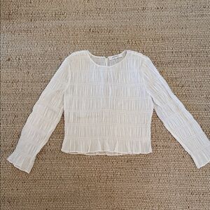 Frame Denim White Textured Long-Sleeve Ruffle-Hem Top